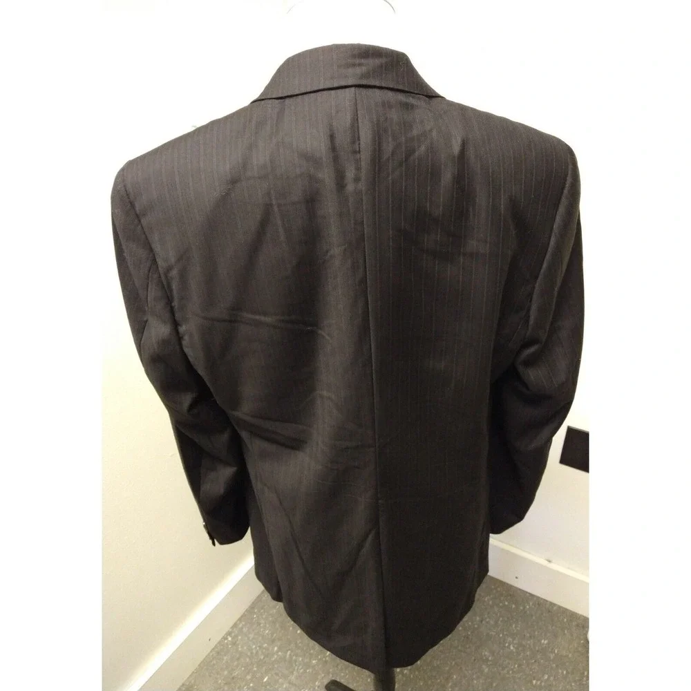 Hickey Freeman Mens Black Pinstripe Worsted Wool Sport Coat Blazer 42L Jacket